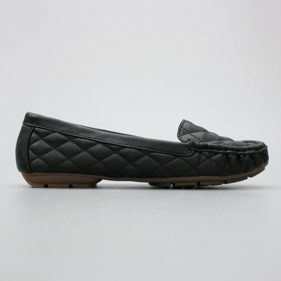 Ball-Band Ladies 10 Flare Black Slip-on Flats Moc-toe Quilted Moccasin Loafers - Picture 5 of 10